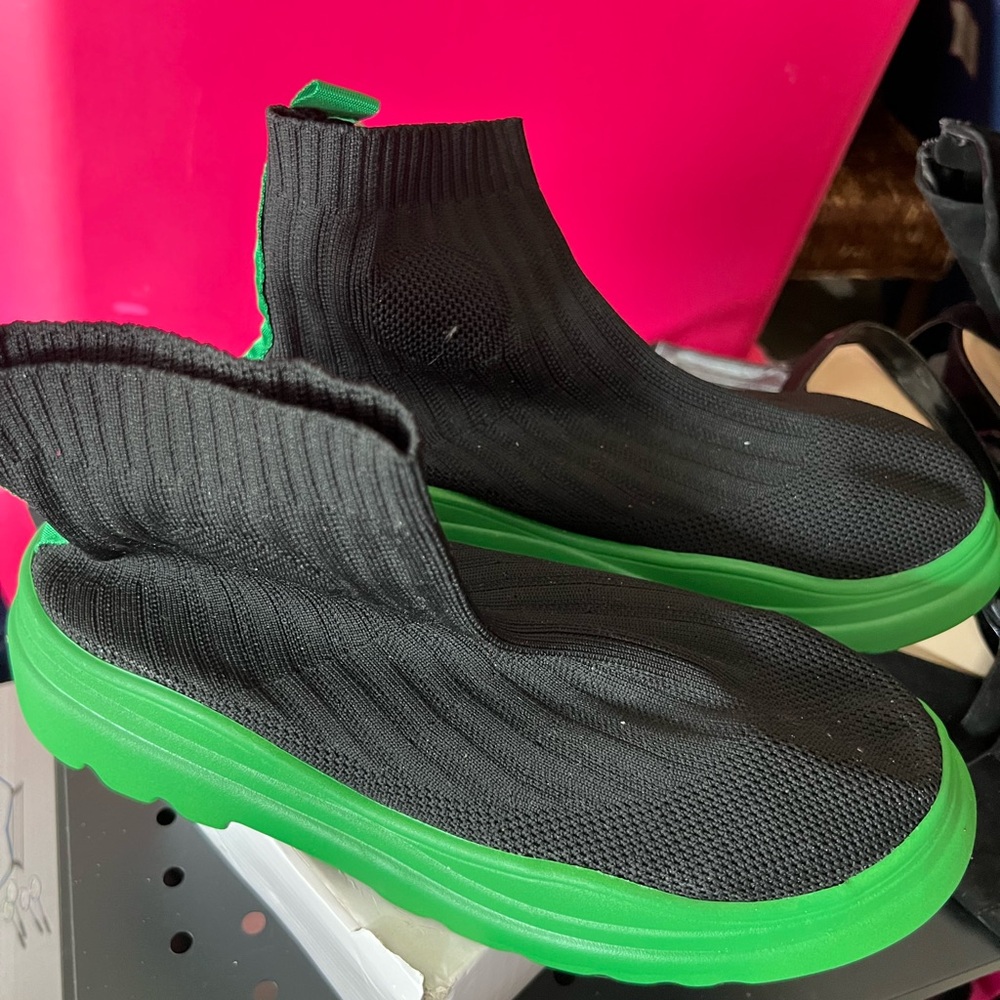 Black and Green Knit Sneakers $25 each - New never worn  runway shoe-no box